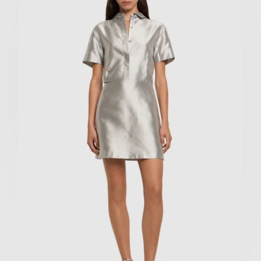Theory Silk Short-Sleeve Mini Shirtdress